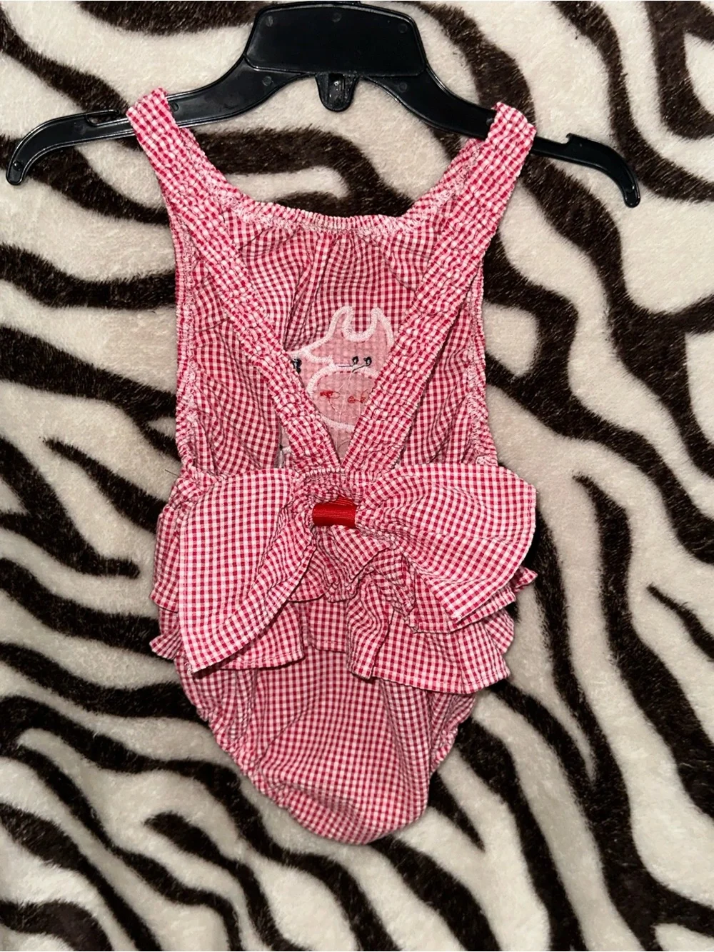 The Bailey Boys Red Gingham Girls  Romper with Cow Applique